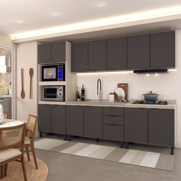 Cozinha Completa Alice 14 Portas 2 Gavetas Touch/Grafite - Panorama Móveis