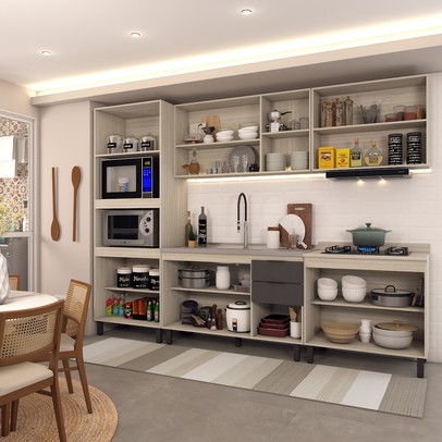 Cozinha Completa Alice 14 Portas 2 Gavetas Touch/Grafite - Panorama Móveis