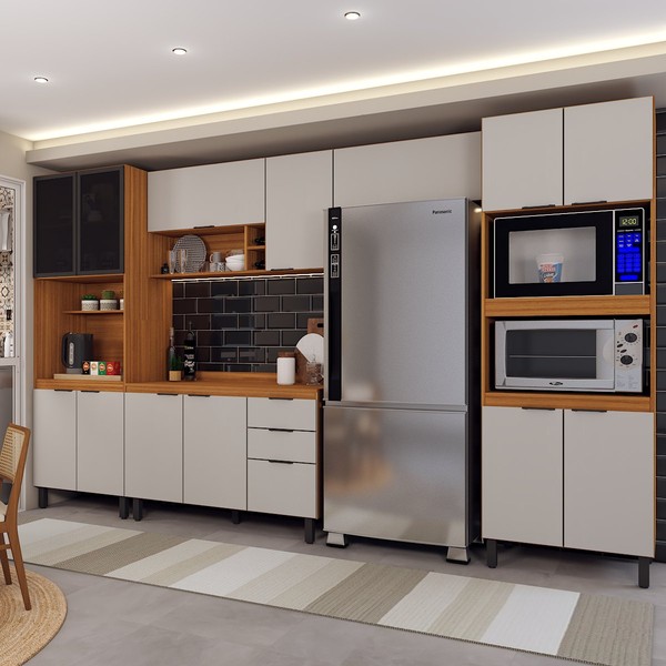 Cozinha Completa Sophia 14 Portas 2 Gavetas Marrom/Nude - Panorama Móveis
