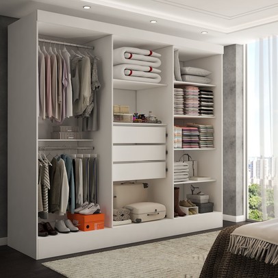 Guarda-Roupa Casal Nórdico 6 Portas 3 Gavetas Branco - Panorama Móveis