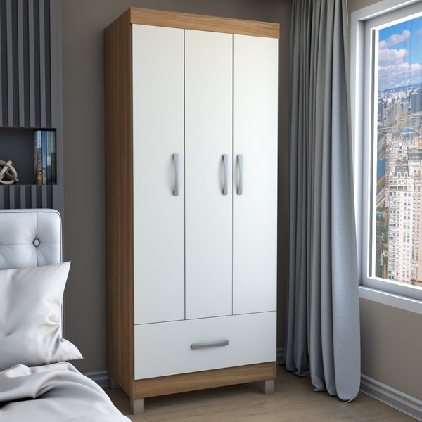 Guarda-Roupa Solteiro Poseidon 3 Portas 1 Gaveta Cinamomo/Off White - Panorama Móveis