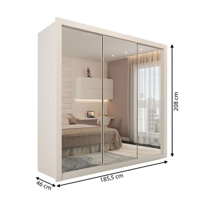 Guarda-Roupa Casal Luiza 3 Portas de Correr 4 Gavetas Espelhado Branco - Brv