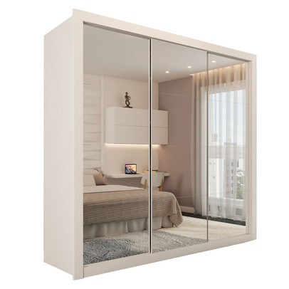 Guarda-Roupa Casal Luiza 3 Portas de Correr 4 Gavetas Espelhado Branco - Brv