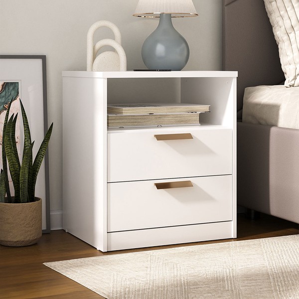 Mesa de Cabeceira Divino 2 Gavetas 100% Mdf Branca - Manbel