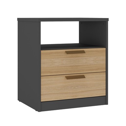 Mesa de Cabeceira Divino 2 Gavetas 100% Mdf Preto/Olmo - Manbel