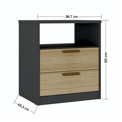 Mesa de Cabeceira Divino 2 Gavetas 100% Mdf Preto/Olmo - Manbel