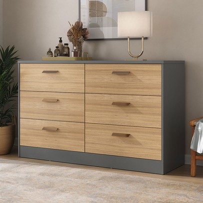 Cômoda Divino 6 Gavetas 100% Mdf Cinza/Olmo - Manbel