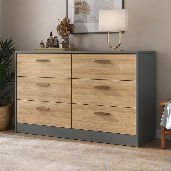 Cômoda Divino 6 Gavetas 100% Mdf Cinza/Olmo - Manbel