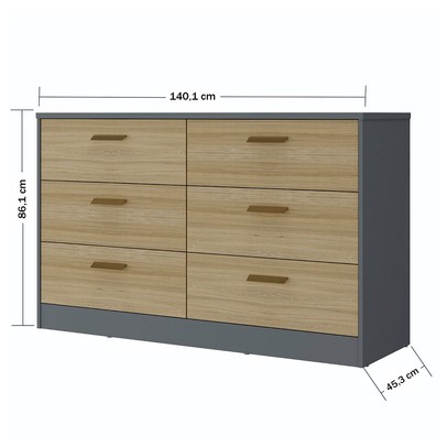 Cômoda Divino 6 Gavetas 100% Mdf Cinza/Olmo - Manbel