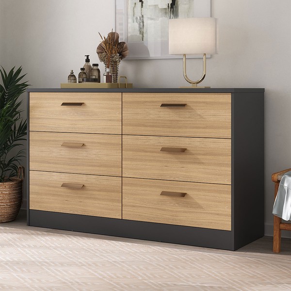 Cômoda Divino 6 Gavetas 100% Mdf Preto/Olmo - Manbel