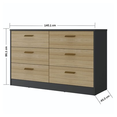 Cômoda Divino 6 Gavetas 100% Mdf Preto/Olmo - Manbel