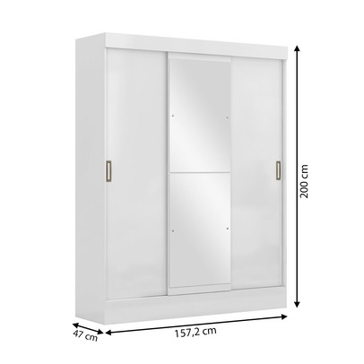 Guarda-Roupa Solteiro San Marino 3 Portas 2 Gavetas com Espelho Branco - Maxel