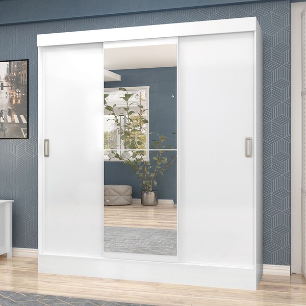 Guarda-Roupa Solteiro San Marino 3 Portas 2 Gavetas com Espelho Branco - Maxel