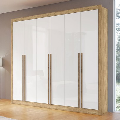 Guarda-Roupa Casal Cannes 6 Portas 6 Gavetas Capuccino/Branco - Maxel