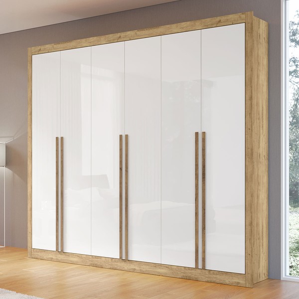 Guarda-Roupa Casal Cannes 6 Portas 6 Gavetas Capuccino/Branco - Maxel