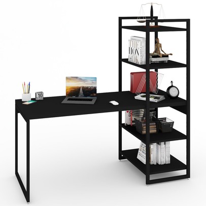 Mesa Escrivaninha Estilo Industrial Aço 4 Prateleiras ônix/Preto - Panorama Móveis