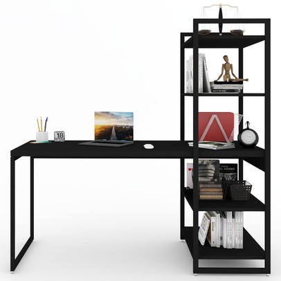 Mesa Escrivaninha Estilo Industrial Aço 4 Prateleiras ônix/Preto - Panorama Móveis