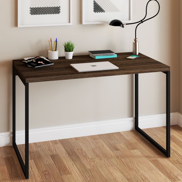 Mesa Escrivaninha Estilo Industrial Aço 120 Carvalho Dark/Preto - Panorama Móveis