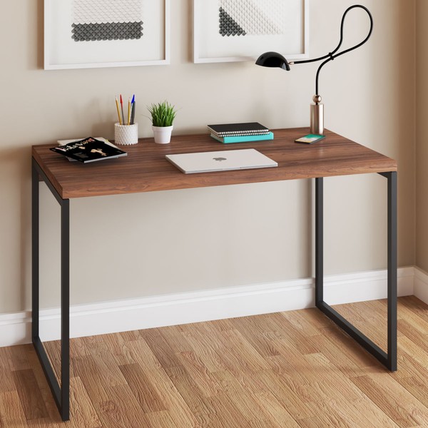 Mesa Escrivaninha Estilo Industrial Aço 120 Nogal/Preto - Panorama Móveis