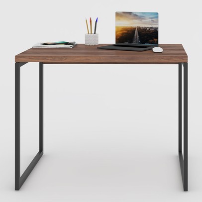 Mesa Escrivaninha Estilo Industrial Aço 90 Nogal/Preto - Panorama Móveis