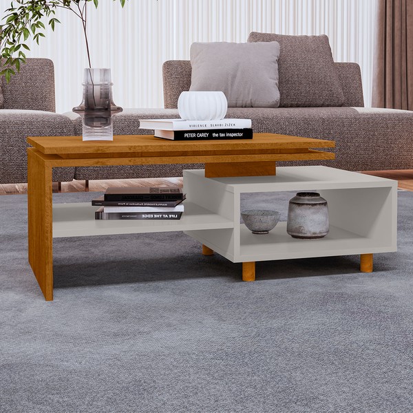 Mesa de Centro Lima 1 Prateleira Naturalle/Off White - Móveis Bechara