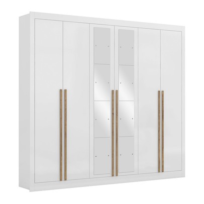Guarda-Roupa Casal Cannes 6 Portas 6 Gavetas com Espelho Branco - Maxel
