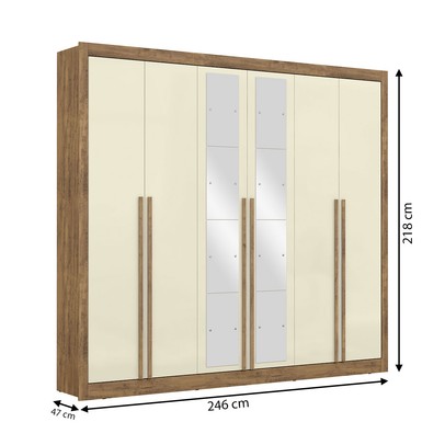 Guarda-Roupa Casal Cannes 6 Portas 6 Gavetas com Espelho Ipê/Off White - Maxel