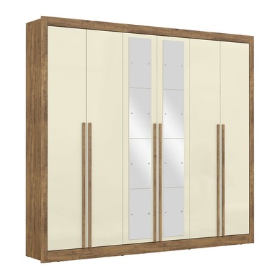Guarda-Roupa Casal Cannes 6 Portas 6 Gavetas com Espelho Ipê/Off White - Maxel