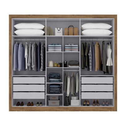 Guarda-Roupa Casal Cannes 6 Portas 6 Gavetas com Espelho Ipê/Off White - Maxel