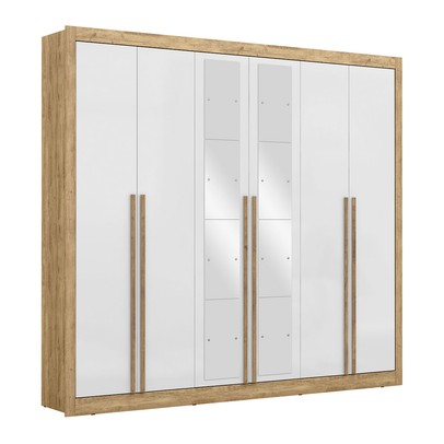 Guarda-Roupa Casal Cannes 6 Portas 6 Gavetas com Espelho Capuccino/Branco - Maxel
