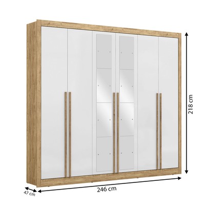 Guarda-Roupa Casal Cannes 6 Portas 6 Gavetas com Espelho Capuccino/Branco - Maxel