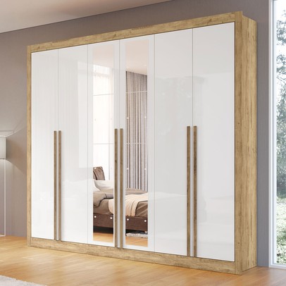 Guarda-Roupa Casal Cannes 6 Portas 6 Gavetas com Espelho Capuccino/Branco - Maxel