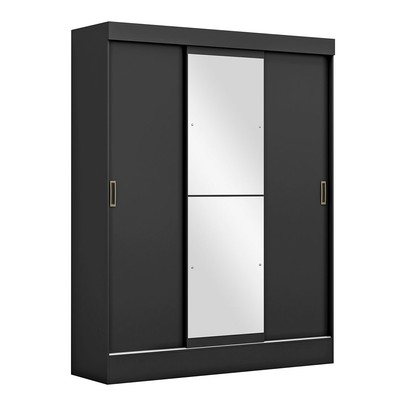 Guarda-Roupa Solteiro San Marino 3 Portas 2 Gavetas com Espelho Preto - Maxel