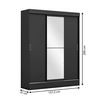 Guarda-Roupa Solteiro San Marino 3 Portas 2 Gavetas com Espelho Preto - Maxel