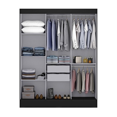 Guarda-Roupa Solteiro San Marino 3 Portas 2 Gavetas com Espelho Preto - Maxel