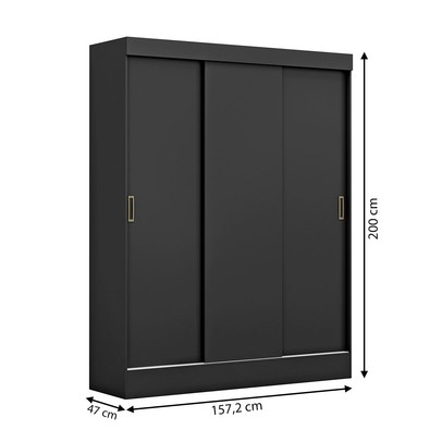 Guarda-Roupa Solteiro San Marino 3 Portas 2 Gavetas Preto - Maxel