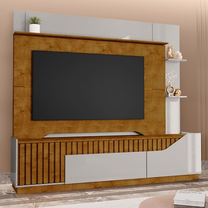 Estante para TV Até 75 Polegadas Dallas 2 Portas 1 Gaveta Ripado Naturalle/Off-White - Móveis Bechara