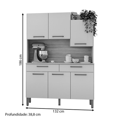 Armário de Cozinha Modena 6 Portas 2 Gavetas Freijó/Soft - Kits Paraná