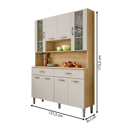 Armário de Cozinha Golden 8 Portas 2 Gavetas com Vidro Freijó/Soft - Kits Paraná
