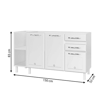 Balcão de Cozinha Star New 3 Portas 2 Gavetas Branco - Telasul