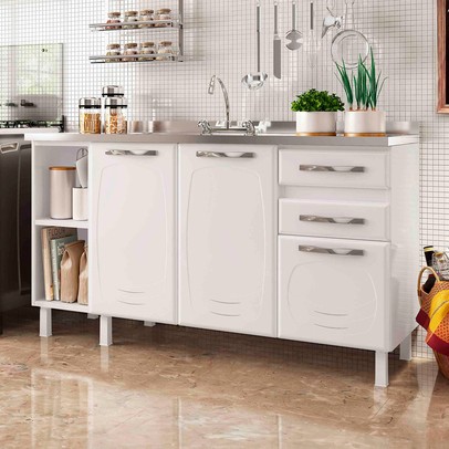 Balcão de Cozinha Star New 3 Portas 2 Gavetas Branco - Telasul
