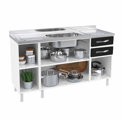 Balcão de Cozinha Star New 3 Portas 2 Gavetas Preto - Telasul