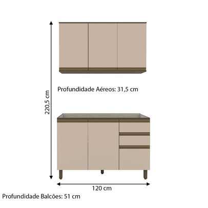 Cozinha Compacta Connect 6 Portas 2 Gavetas 100% Mdf Duna/Cristal - Henn