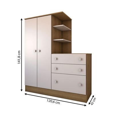 Guarda-Roupa Infantil com Cômoda Divertidamente Rústico/Branco - Panorama Móveis