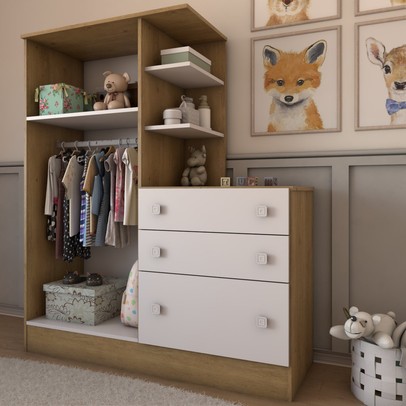 Guarda-Roupa Infantil com Cômoda Divertidamente Rústico/Branco - Panorama Móveis