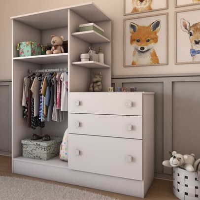 Guarda-Roupa Infantil com Cômoda Divertidamente Branco - Panorama Móveis