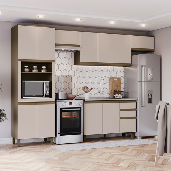 Cozinha Completa Connect 12 Portas 2 Gavetas 100% Mdf Ce796 Duna/Cristal - Henn