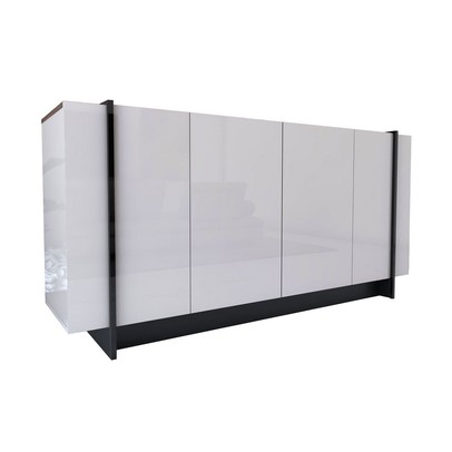 Balcão Buffet Balneário Camboriú 4 Portas 2 Prateleiras Off White/Preto - Panorama Móveis