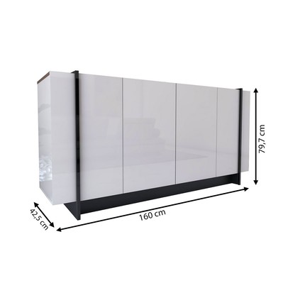 Balcão Buffet Balneário Camboriú 4 Portas 2 Prateleiras Off White/Preto - Panorama Móveis