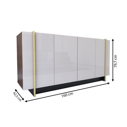 Balcão Buffet Balneário Camboriú 4 Portas 2 Prateleiras Off White/Dourado - Panorama Móveis